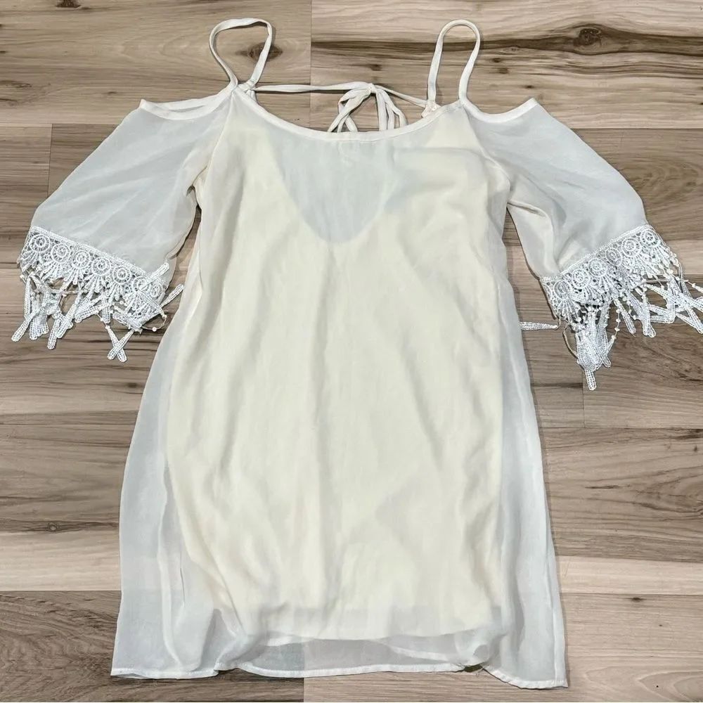 Solemio Los Angeles Cream Bohemian Mini Dress Women’s Small